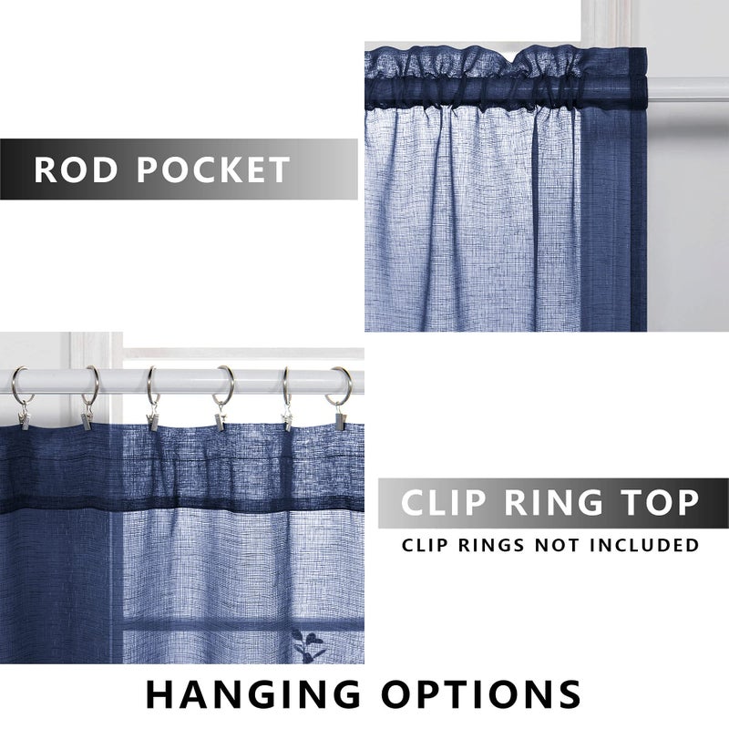 KOUFALL Short Curtains for Bathroom Window,Sheer Cafe Curtains for Kitchen 36 Inch Length,Navy Blue - Image 2